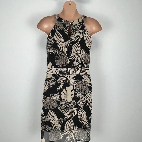 More & More Womens Palm Print Sleeveless Chiffon Dress Black Tan size 16 - Picture 5 of 12
